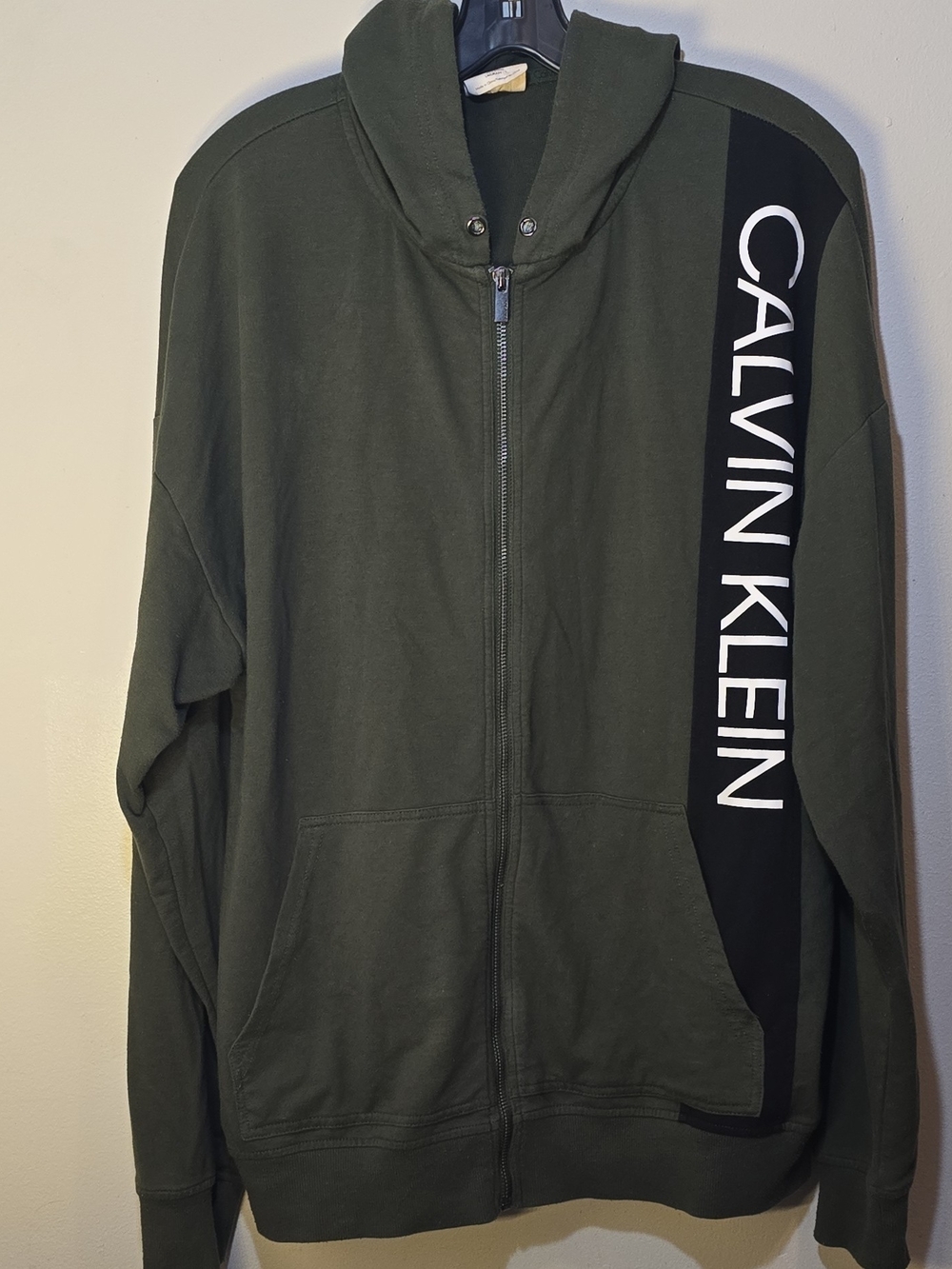 Calvin Klein Men's Olive Green Full-Zip Hoodie Sweater